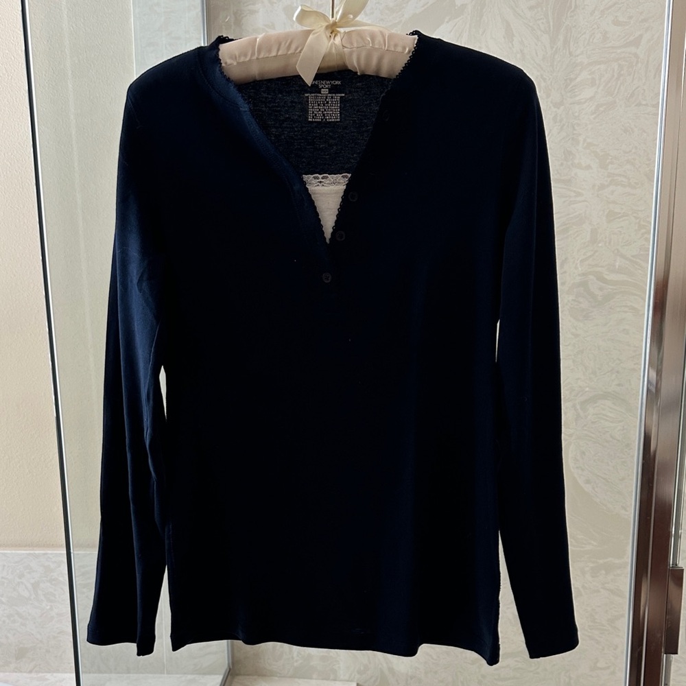 Black Long Sleeve Henley Top